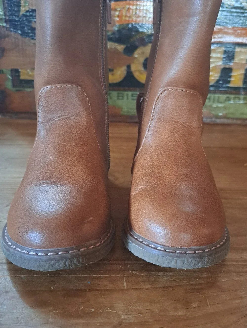 Cat & Jack Brown Riding Boots w/ Side Zippers & Decorative Bows, Toddler Size 6